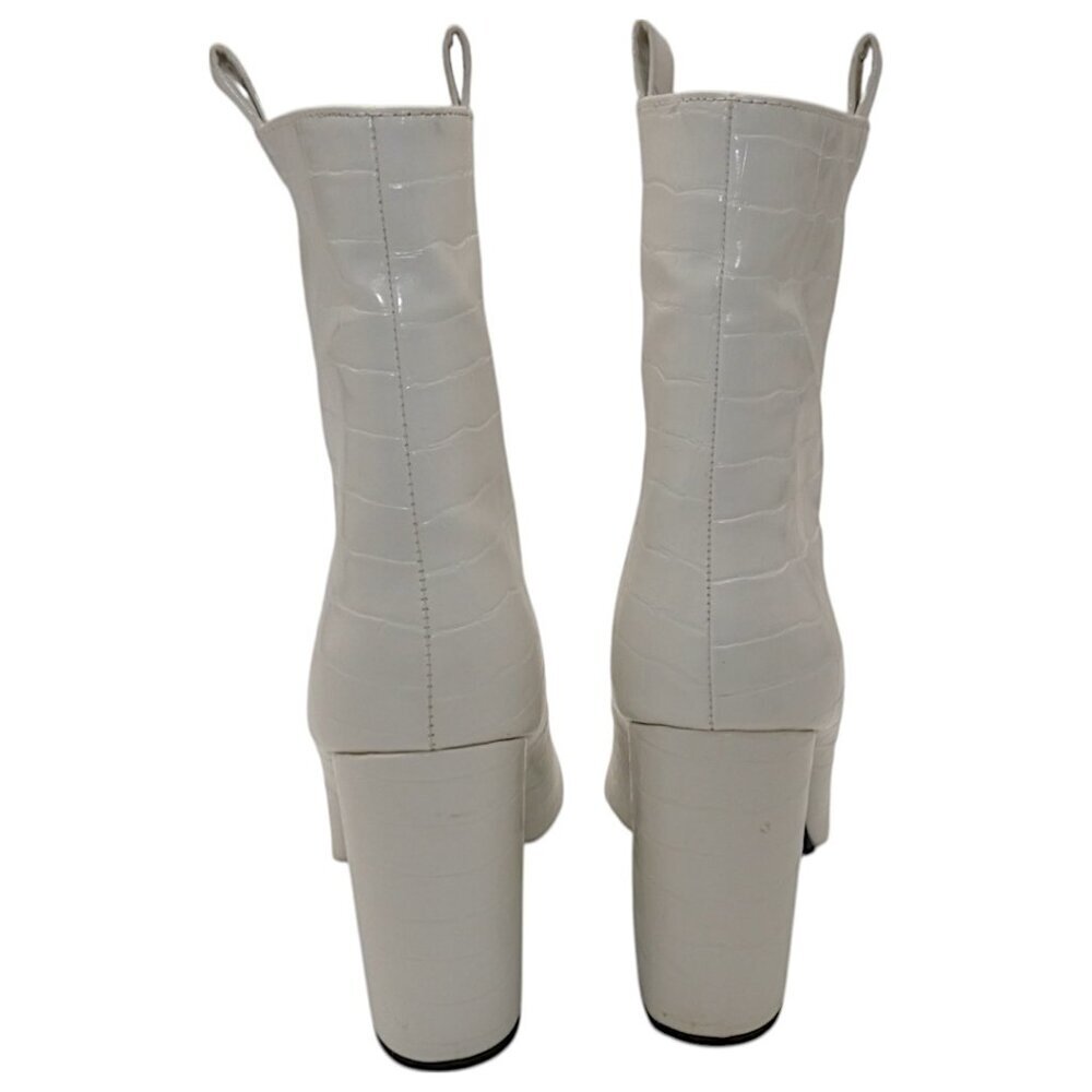 White Croc Embossed Ankle Boots Pointed Toe Block Heel Size 10 - Picture 5 of 10
